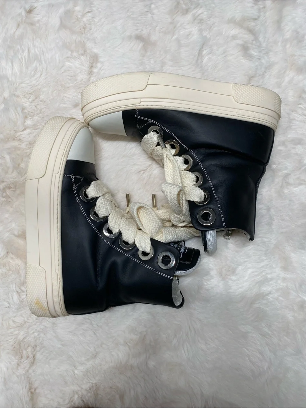 High-Top Platform Lace Sneakers in Black and Cream